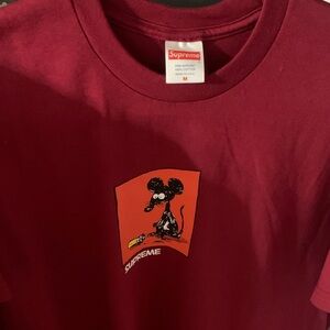 Supreme Maroon Tee with Cartoon Graphic